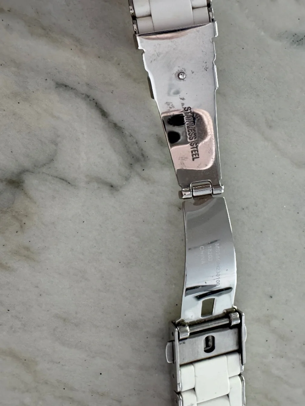 EUC Michele White and Silver-Tone Link Apple Watch band